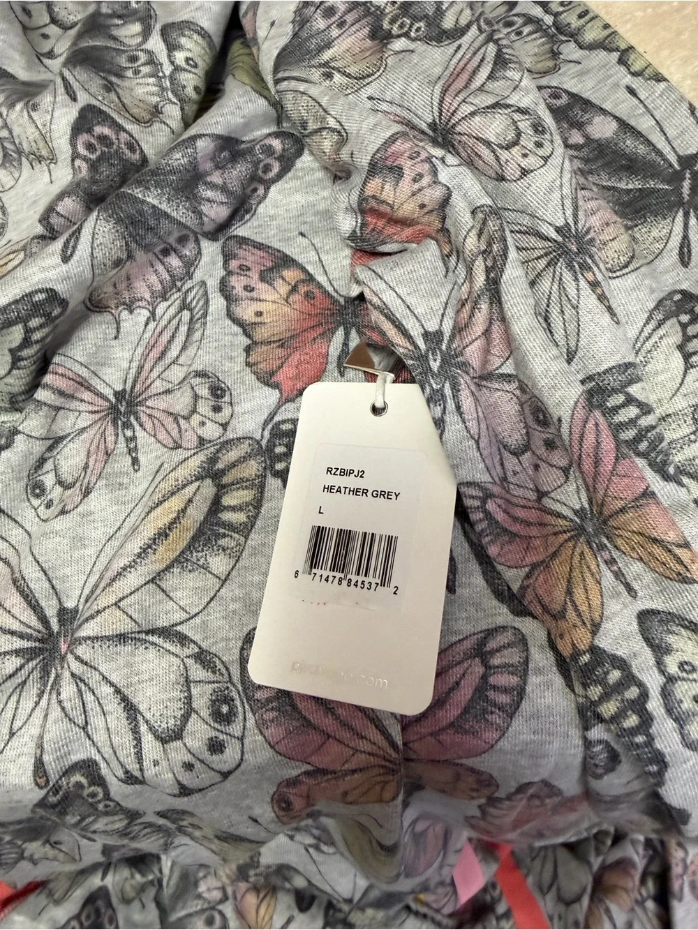 PJ Salvage Butterfly Pajama Set Womens L Gray Neon Stripe Lounge Sleepwear New